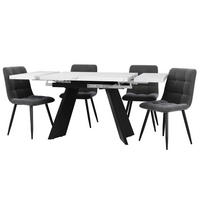 ESSGRUPPE DE-39190 ausziehbarer 160/74 cm Tisch mit 4 Stühlen Weiß/Grau - Schwarz/Weiß, Holzwerkstoff (160/77/74cm) - ComfortXL