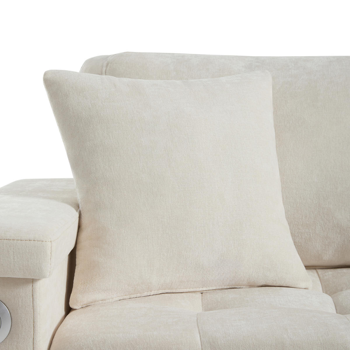 4-SITZER ECKSOFA Chenille Beige mit Schlaffunktion, Stauraum und USB - Beige, Holzwerkstoff/Kunststoff (209/130cm) - WISHDOR