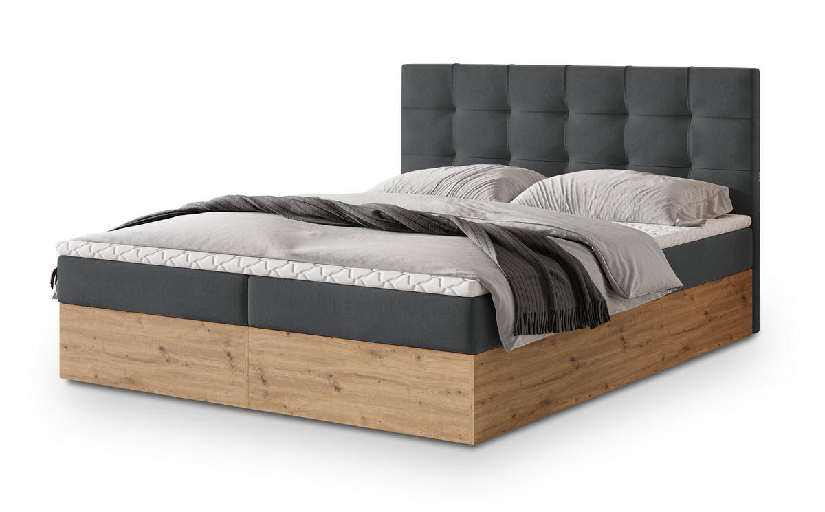 POSTEL BOXSPRING MOLVEN 180x200 cm, s matrací a úložným prostorem, grafitová - grafitová, kompozitní dřevo/textil (180/200cm) - MASSENO