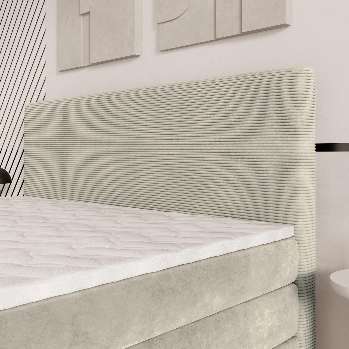 BOXSPRINGBETT MATERN 180x200 cm mit Matratze und Topper - Creme - Creme, Holz (180/200cm) - MASSENO