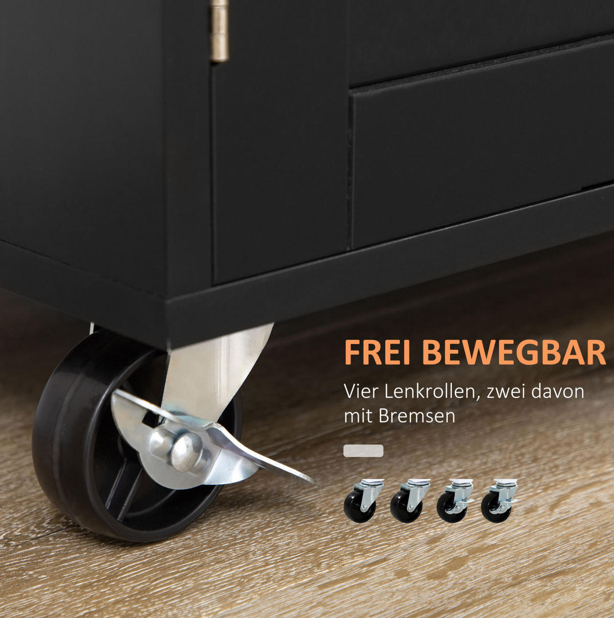 KÜCHENWAGEN mit Arbeitsplatte, Gewürzregal und Handtuchhalter 109 x 40 x 89 cm Black - Schwarz, Holz (40/89/109cm) - Beauniv