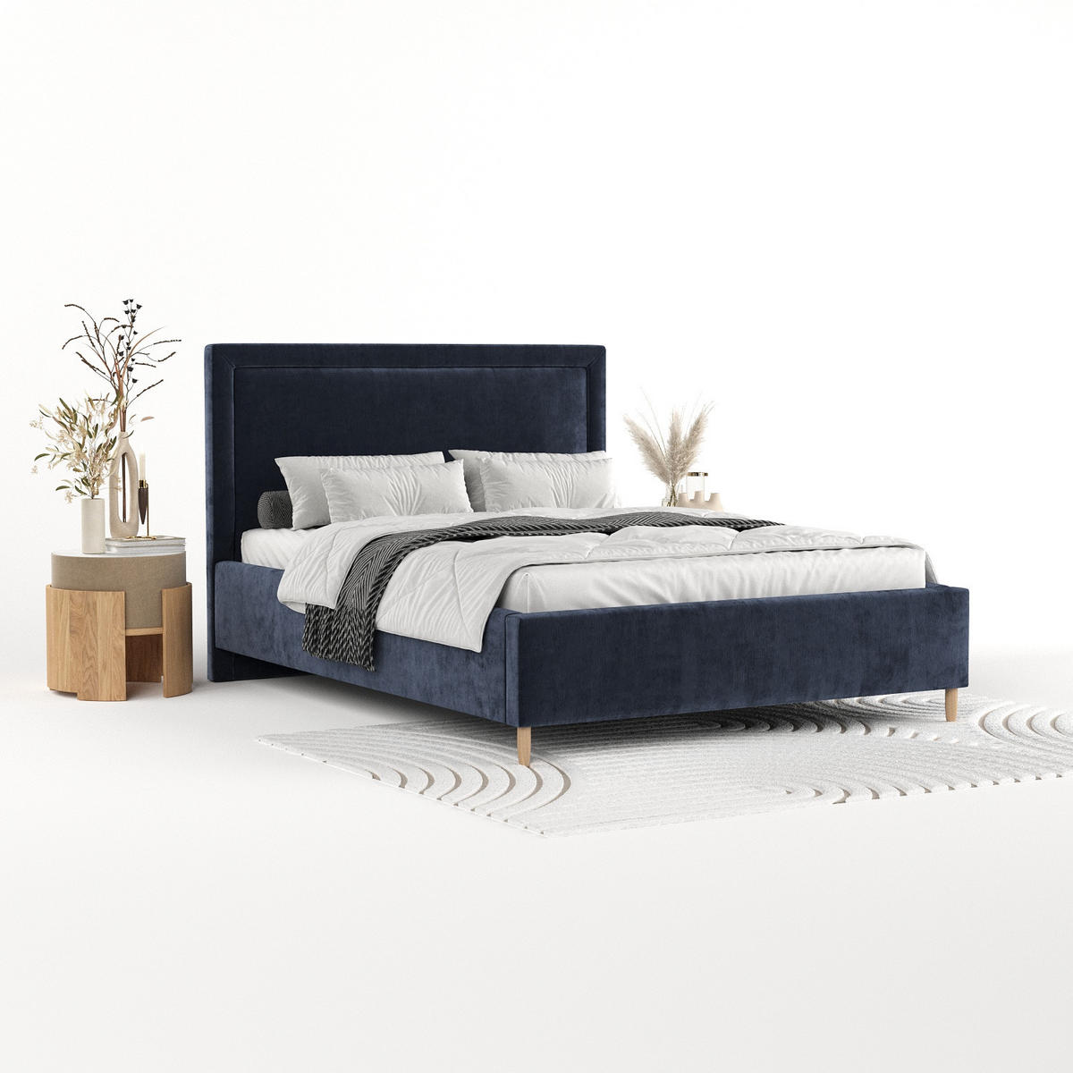 POLSTERBETT Vega 140/200 cm Marineblau im Lotta Stoff - Naturfarben/Dunkelblau, Holz/Holzwerkstoff (140/200cm) - AltaBeds