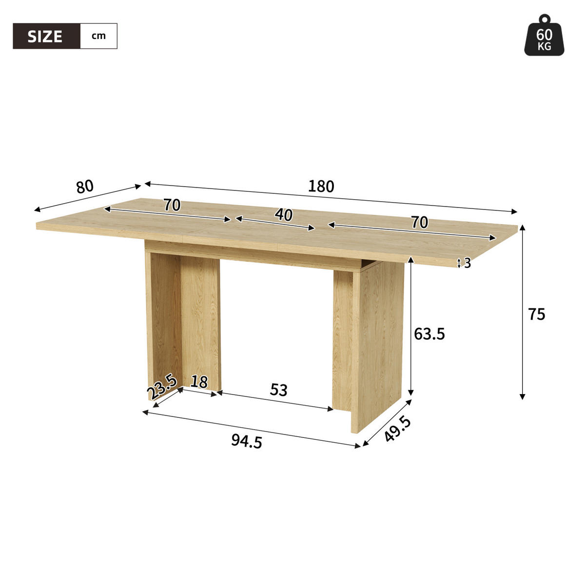 ESSTISCH aus MDF 140-180x80 cm Eichefarben ausziehbar für 6-8 Personen mit 30 mm Tischplatte - Eichefarben, Holzwerkstoff (180/80/75cm) - Modfu