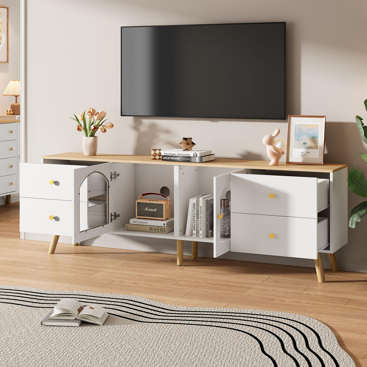 TV-SCHRANK White 40/160/63.5 cm - Weiß, Holz (160/63.5/40cm) - Urban Meuble