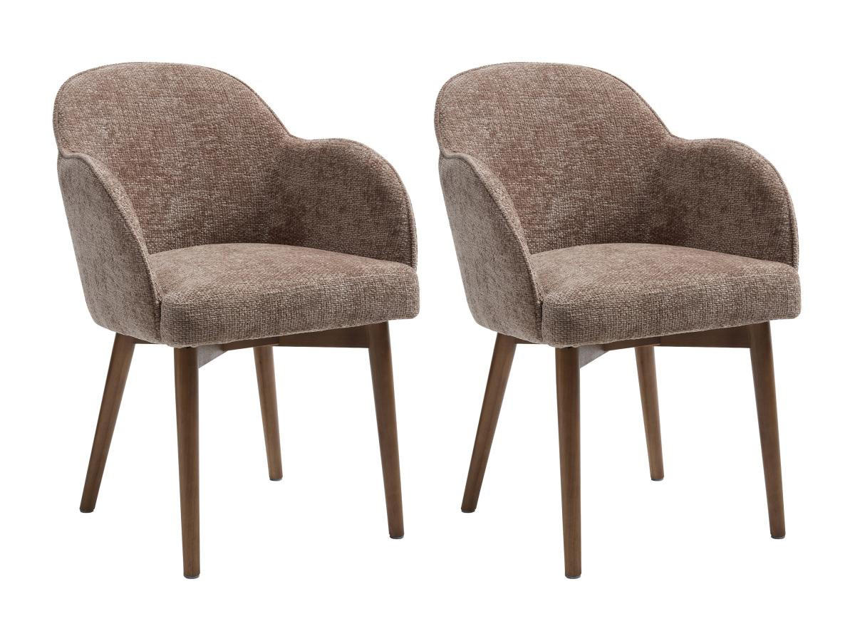STUHL mit Armlehnen 2er-Set - Strukturstoff & Kautschukholz - Taupe - MODINIA - Braun, Textil (60/84/58cm) - Vente-Unique
