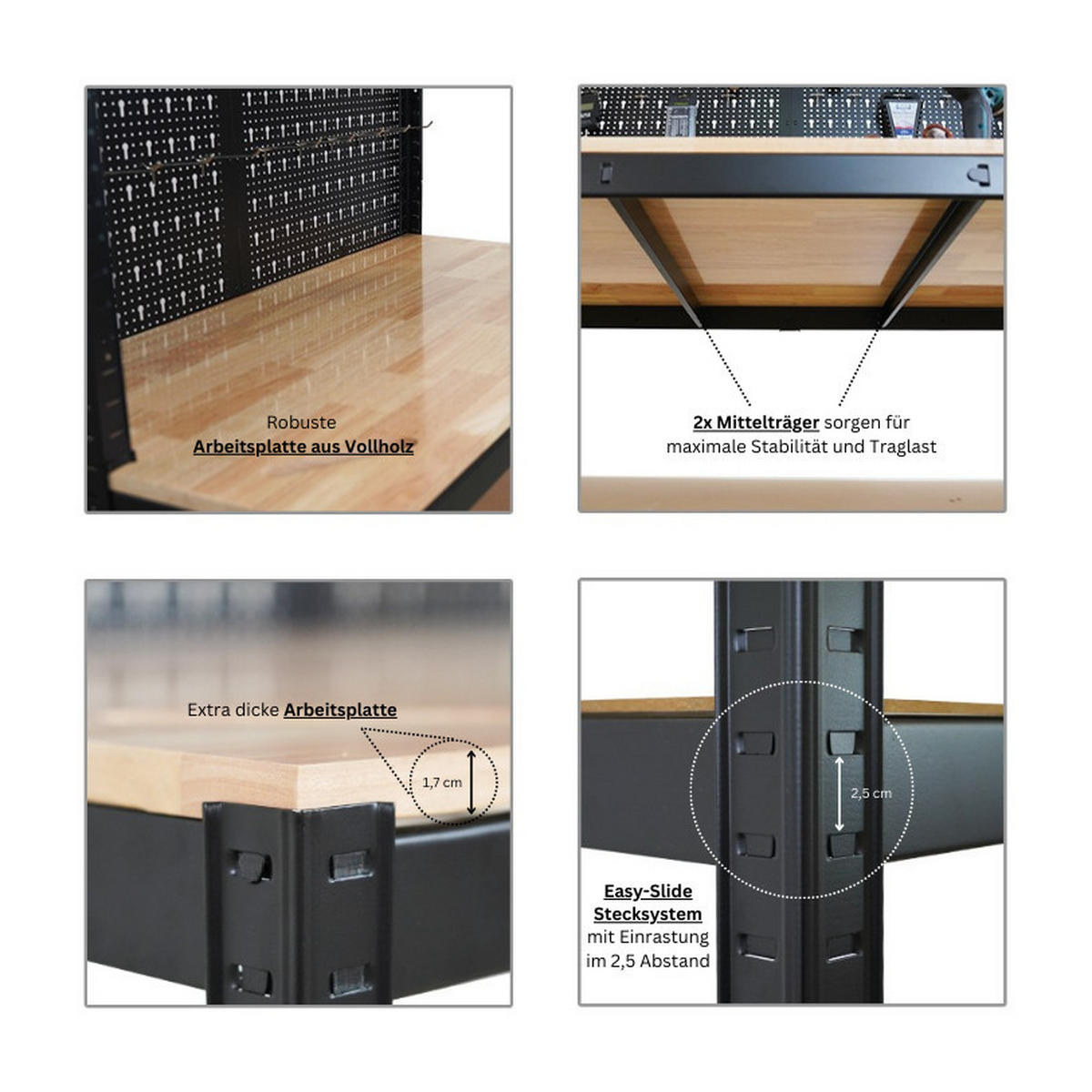 WERKBANK Giant Beast 2er-Set mit Lochwand180x120x60cm Fachlast 175kg inkl. Werkzeughalter Set Schwarz - Schwarz, Metall (120/180/60cm) - PROREGAL