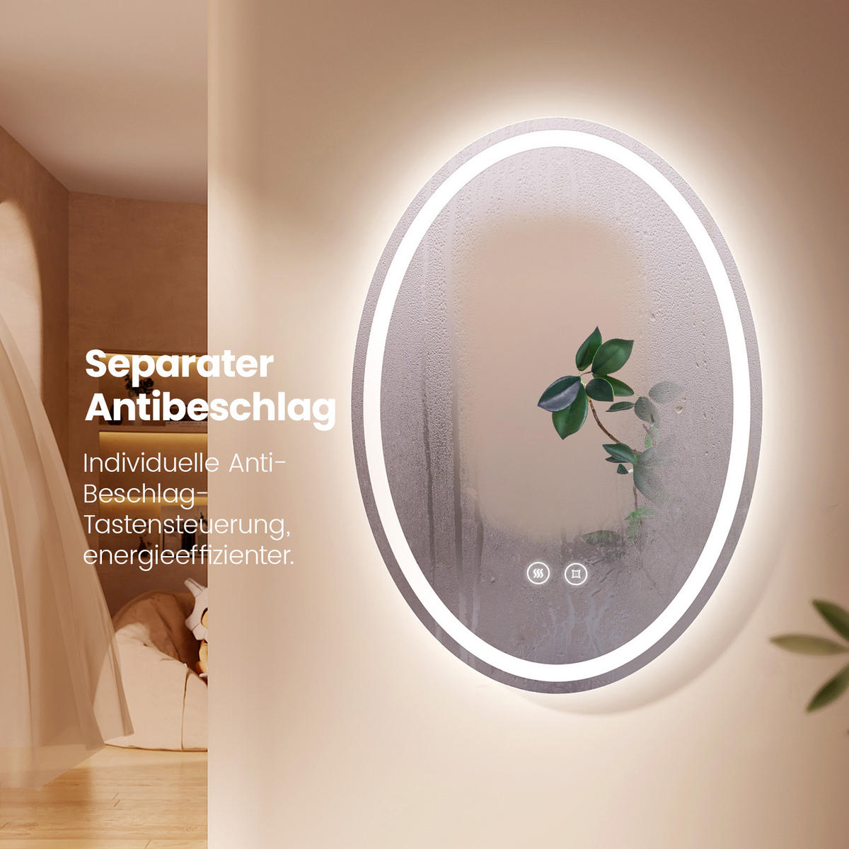 BADSPIEGEL mit LED-Beleuchtung Oval 80/60/3 cm - Transparent, Glas (60/80/3cm) - EMKE