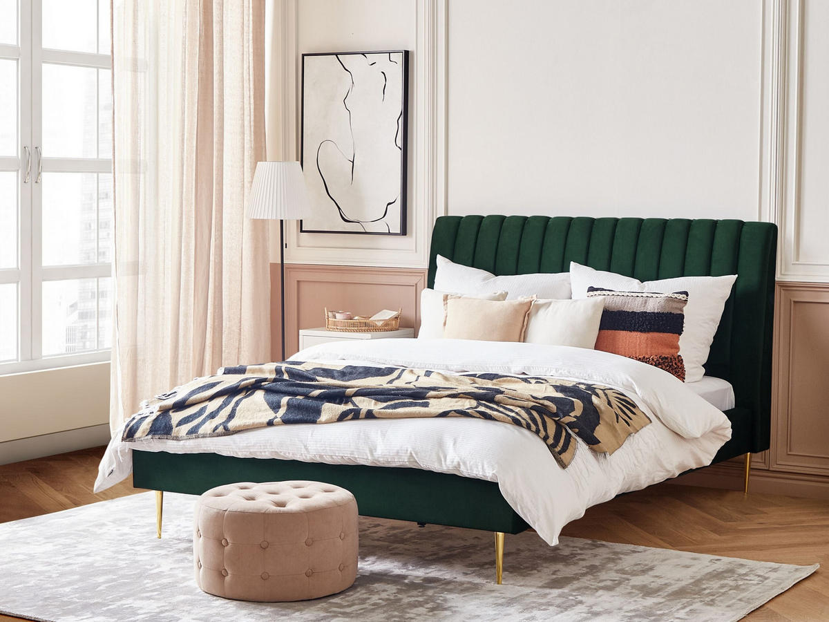 KÁRPITOZOTT ÁGY 180/200cm Smaragdzöld Marville - zöld, textil (180/200cm) - Beliani