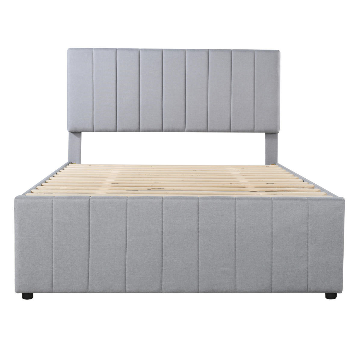 ČALÚNENÁ posteľ z MDF, ľanu a kovu 140x200 cm sivá s výsuvným lôžkom, 3 zásuvkami a výškovo nastaviteľným čelom - sivá, textil (140/200cm) - Modfu