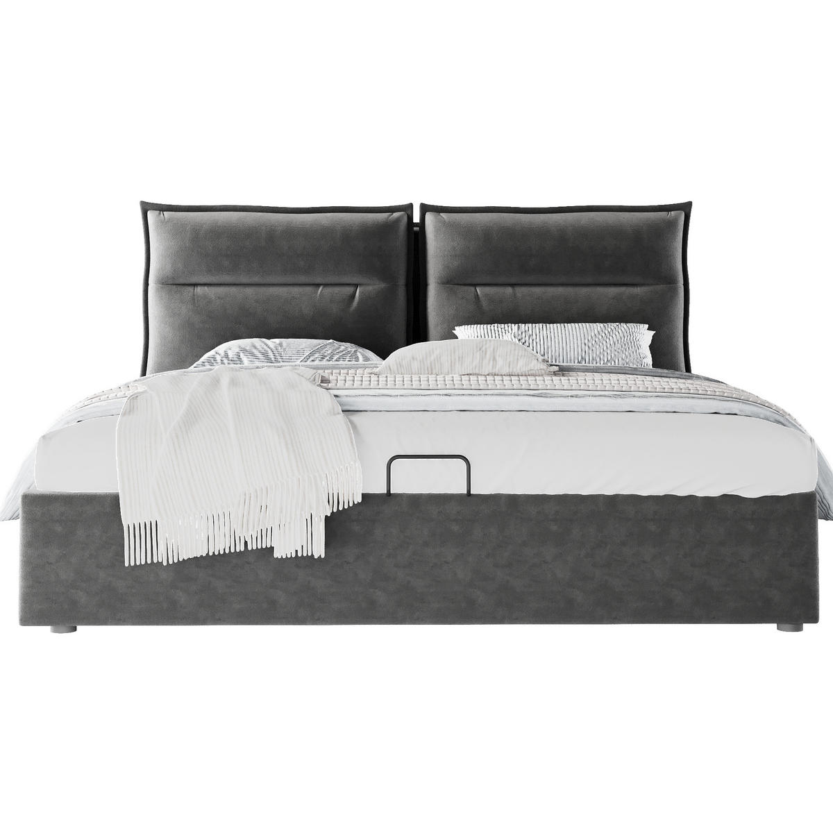 POLSTERBETT 140/200 cm Grau mit Verstellbares Kopfteil, Ohne Matratze - Grau, Textil/Metall (140/200cm) - Oxeza