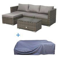 GARTENLOUNGE Queens + Abdeckung Grau - Grau, Kunststoff - SVITA