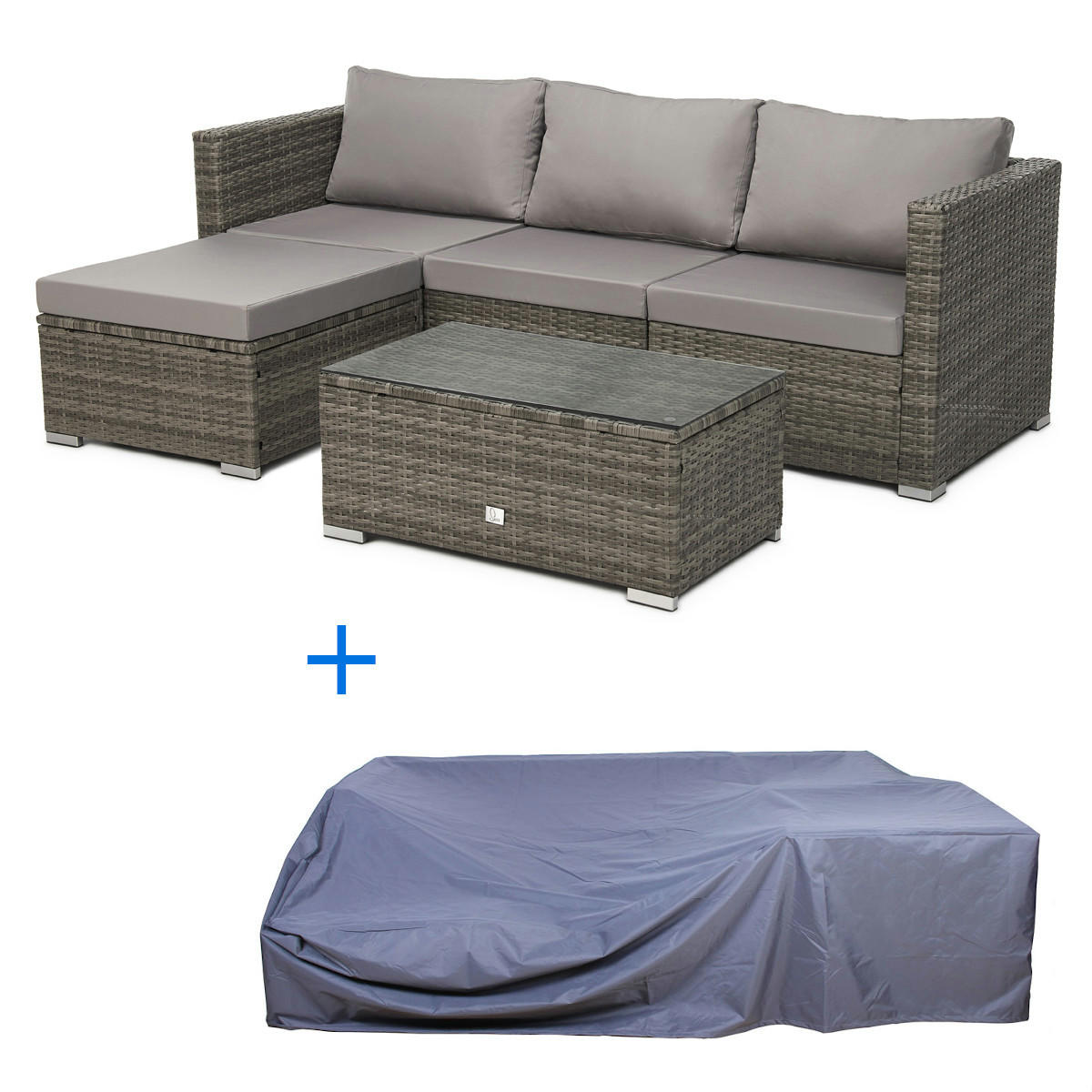 GARTENLOUNGE Queens + Abdeckung Grau - Grau, Kunststoff - SVITA