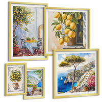 BILDER SET 5er Set - 50x50 cm & 20x30 cm & 40x60 cm Goldrahmen - Abstrakte Kranichberge - Goldfarben, Kunststoff (40/60cm) - TULUP