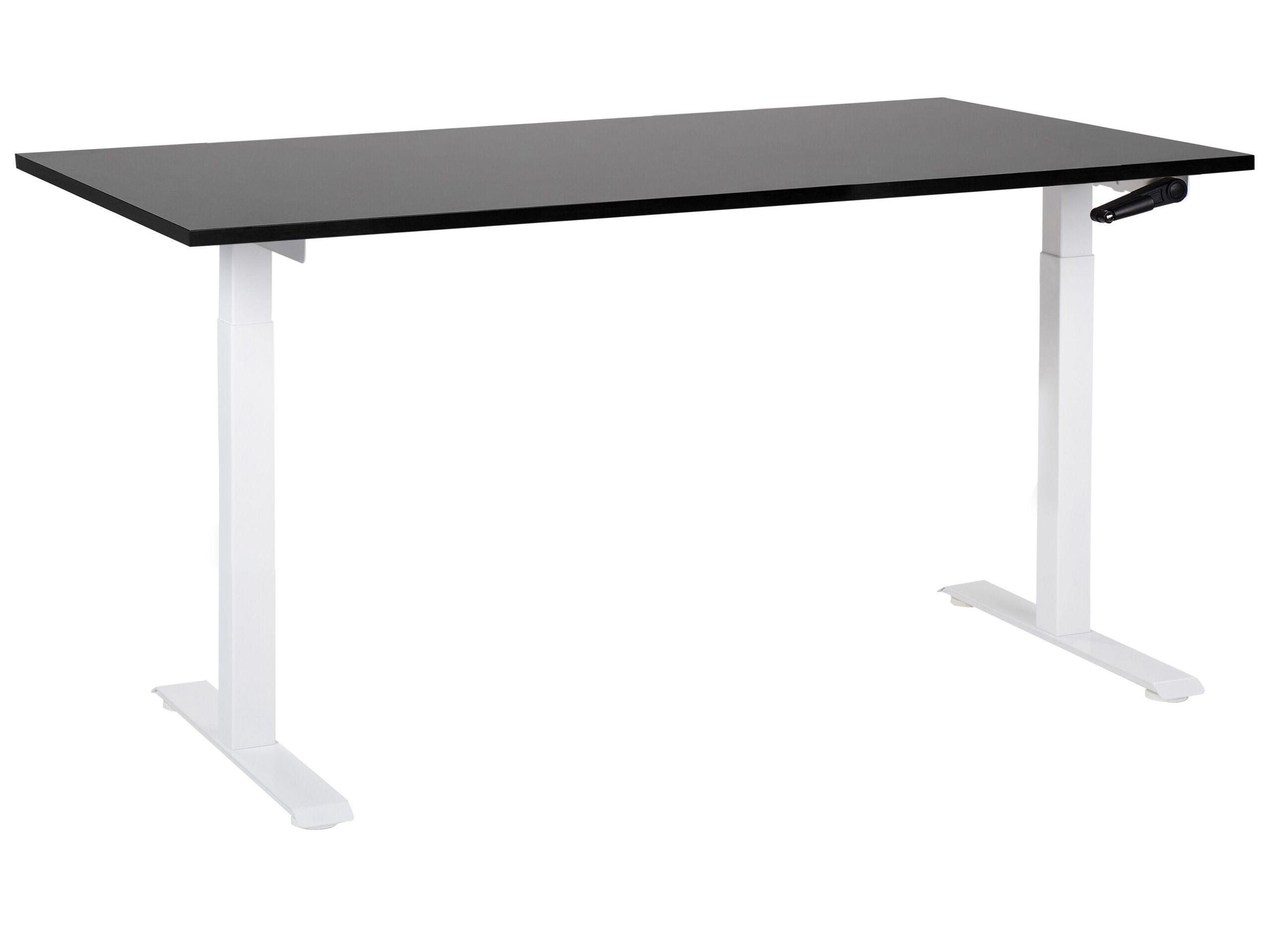 HÖHENVERSTELLBARER SCHREIBTISCH Manuell 160/72 cm Schwarz Destin III - Schwarz/Weiß, Holzwerkstoff (72/160/74cm) - Beliani