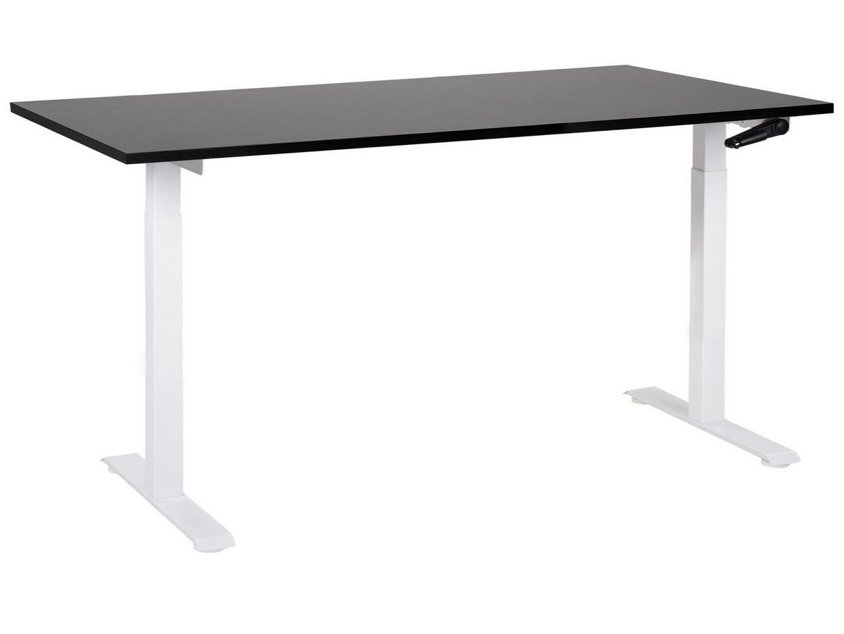 HÖHENVERSTELLBARER SCHREIBTISCH Manuell 160/72 cm Schwarz Destin III - Schwarz/Weiß, Holzwerkstoff (72/160/74cm) - Beliani