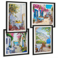 BILDER SET 4er Set - 50x50 cm & 40x60 cm Schwarzer Rahmen - Charmante Straßen mit Pflanzen - Schwarz, Kunststoff (50/50cm) - TULUP