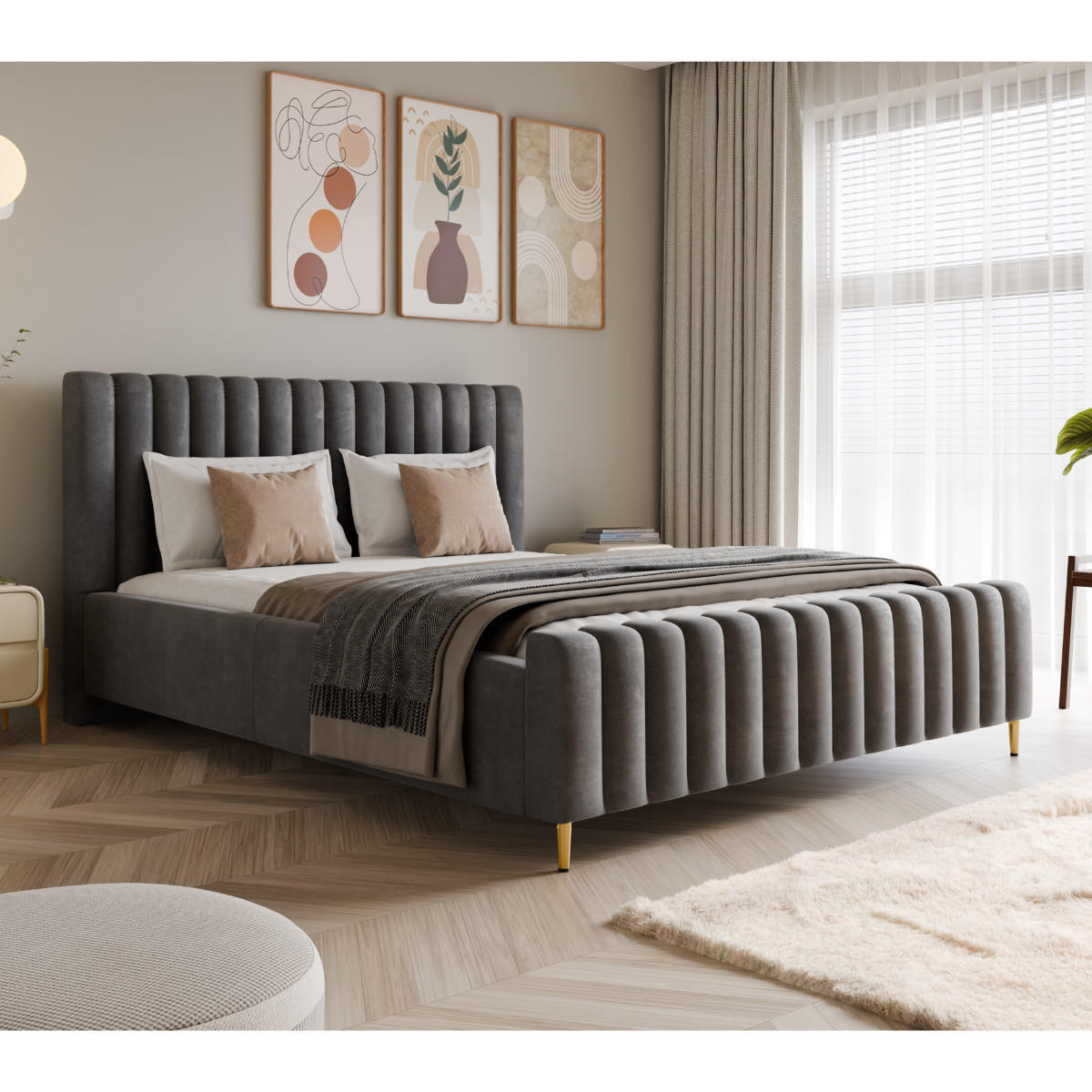 POLSTERBETT LUX 140x200 cm Amon 11 Dunkelgrau inkl. Bettkasten & Metallrahmen - Dunkelgrau, Textil (140/200cm) - Excellent Home