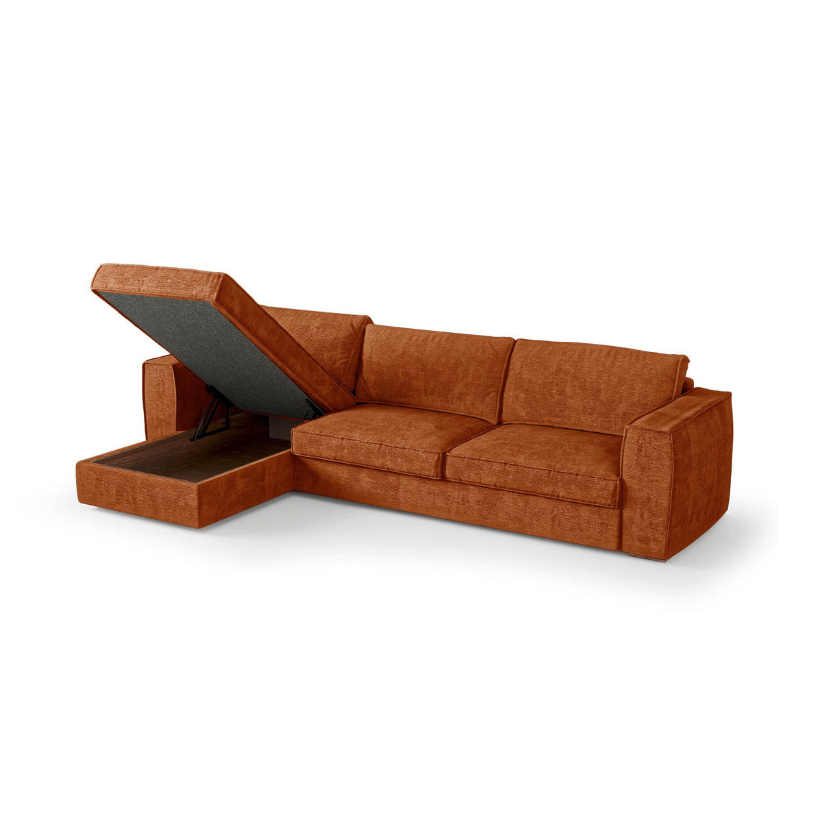 LINKSECK-SCHLAFSOFA MIKA Köpergewebe mit weichem Griff Terrakotta 292cm - Dunkelorange/Terracotta, Textil (292/100cm) - Premium Interiors