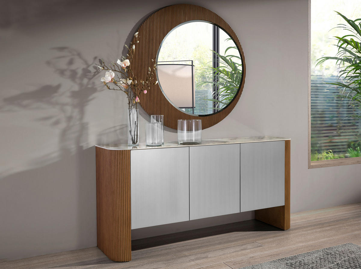 SIDEBOARD Rechteckig Weiß Walnuss Silber 160/45/80 cm - Silberfarben/Walnussfarben, Holz (160/80/45cm) - ANGEL CERDA