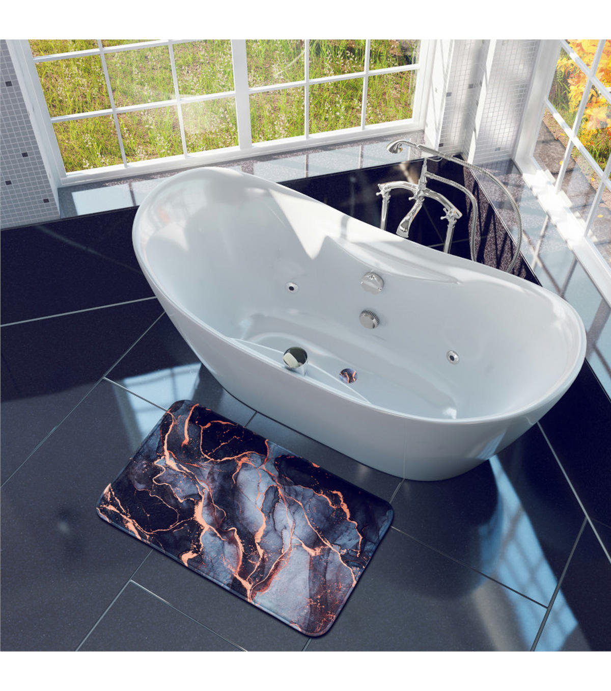 BADTEPPICH Marmor Abstrakt 50 x 80 cm - Grau, Textil (50/80cm) - Sanilo