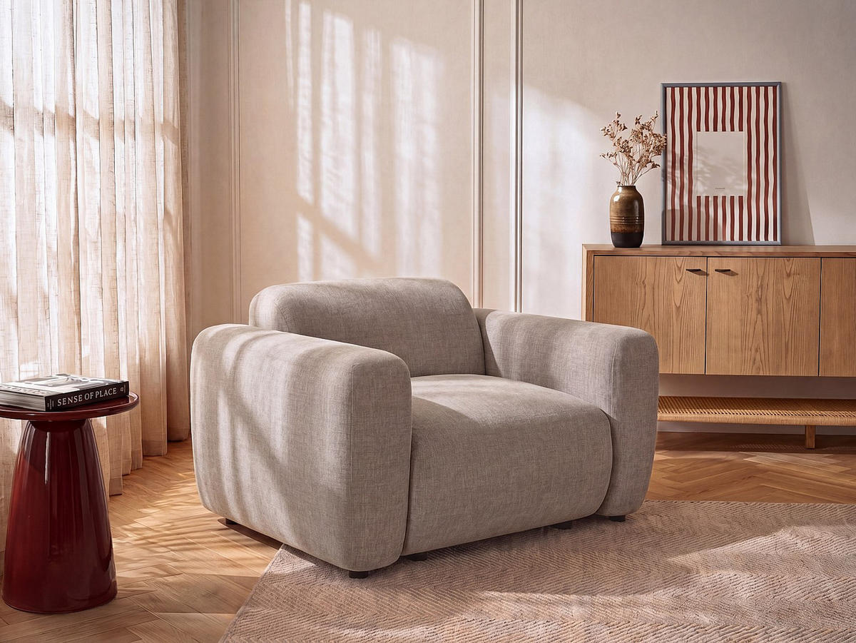 SESSEL mit gerader Rückenlehne - 1 Person - stoff - grau Pogni - Grau, Textil (130/67/97cm) - Vente-Unique