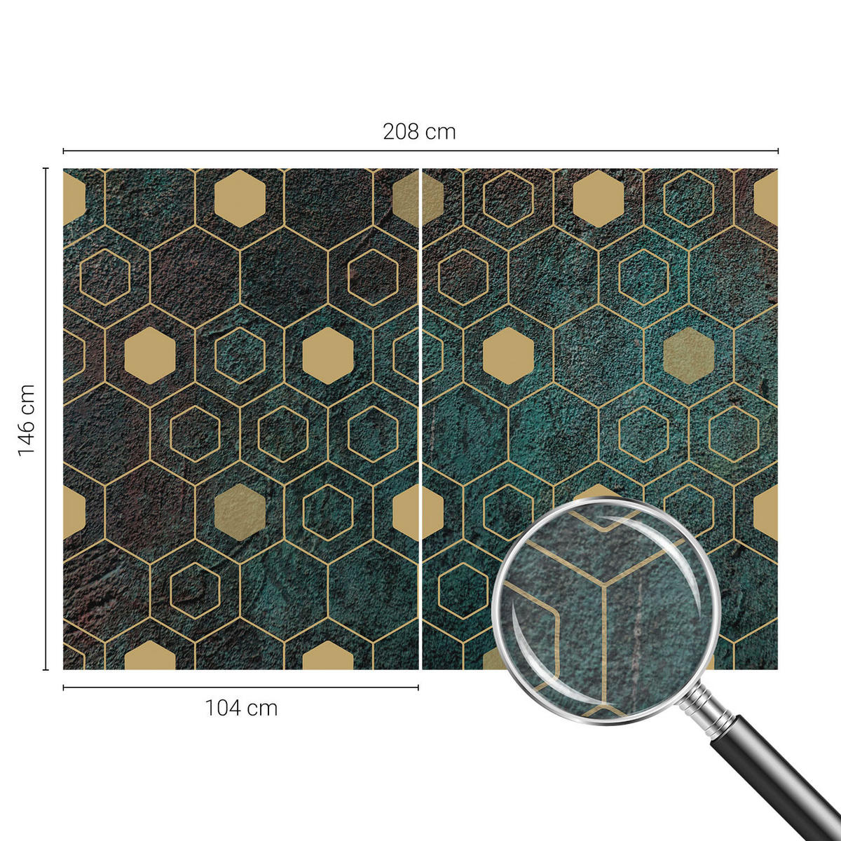 FOTOTAPETE 208x146 cm - Geometrische Sechsecke - Grün, Textil (208/146cm) - Wallfluent