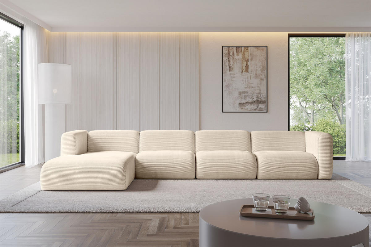 ECKSOFA Ottomane Links MIRA-L3 409x179x70 Beige Cord - Sandfarben/Beige, Holzwerkstoff/Kunststoff (409/179cm) - ALTDECOR