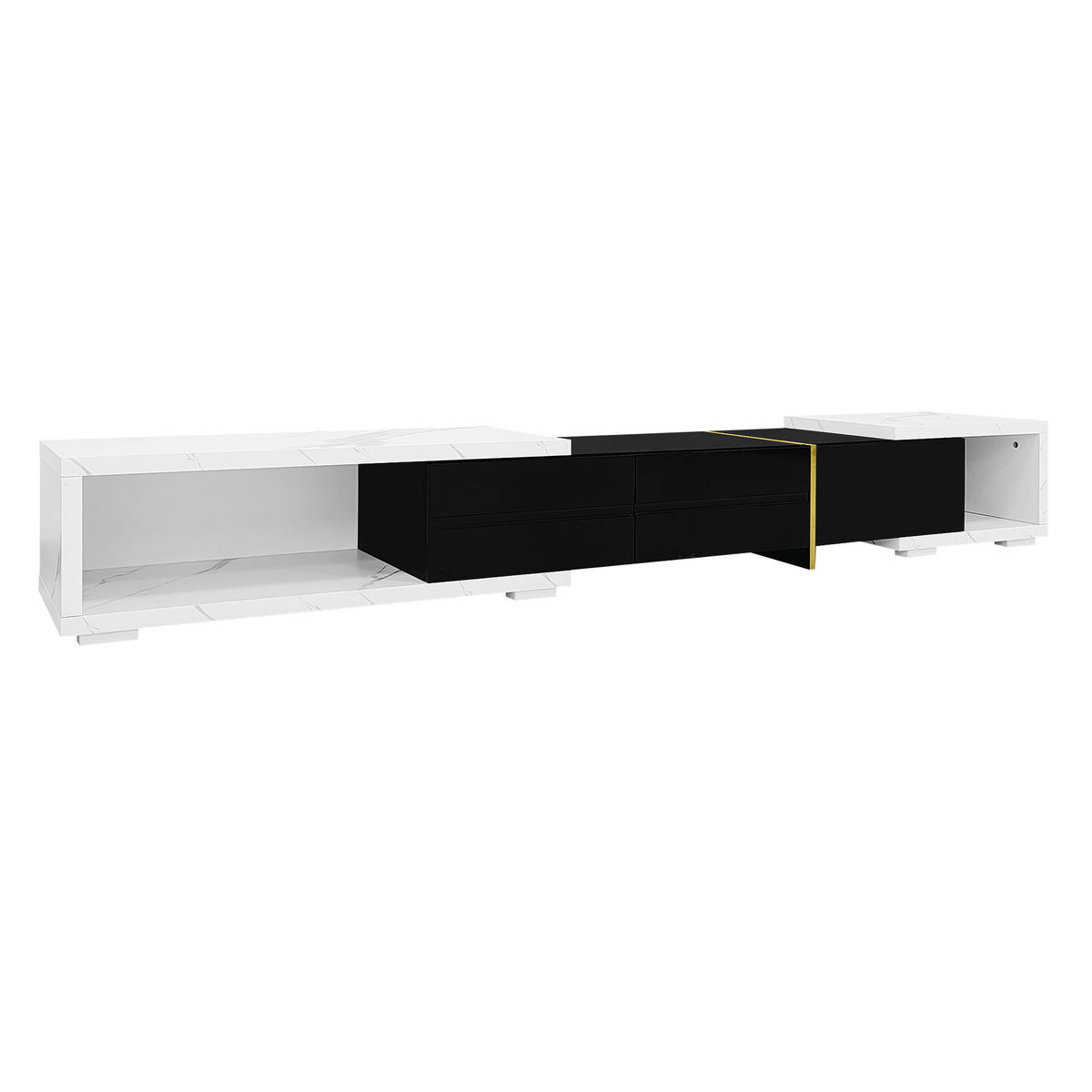 LOWBOARD DE-40554 Längenverstellbar mit Marmoroptik Schwarz - Schwarz, Holzwerkstoff (140/30/40cm) - ComfortXL