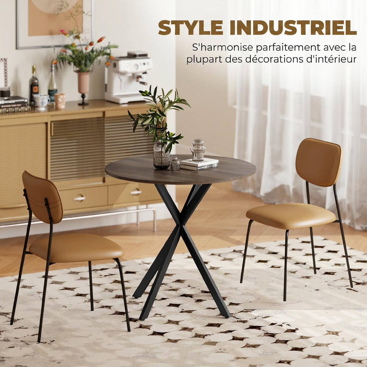 ESSTISCH Braun 80/80/75 cm - Schwarz/Braun, Metall (80/80/75cm) - PANGIVO