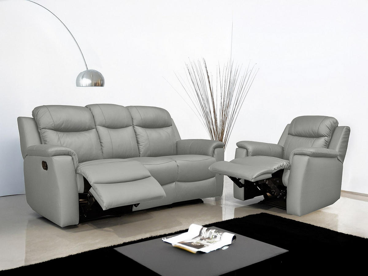 RELAXSESSEL - 1 -Sitzer - Leder - hellgrau - EVASION - Hellgrau, Leder (95/100/96cm) - Vente-Unique