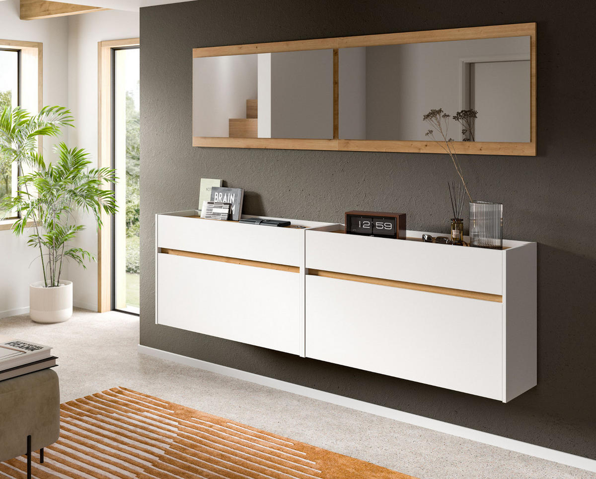 GARDEROBE-SET weiß und Artisan Eiche, Garderobe 4-teilig, 220 x 192 cm, Borga - Weiß/Eiche Artisan, Holzwerkstoff (220/192/32cm) - Inn.Furn