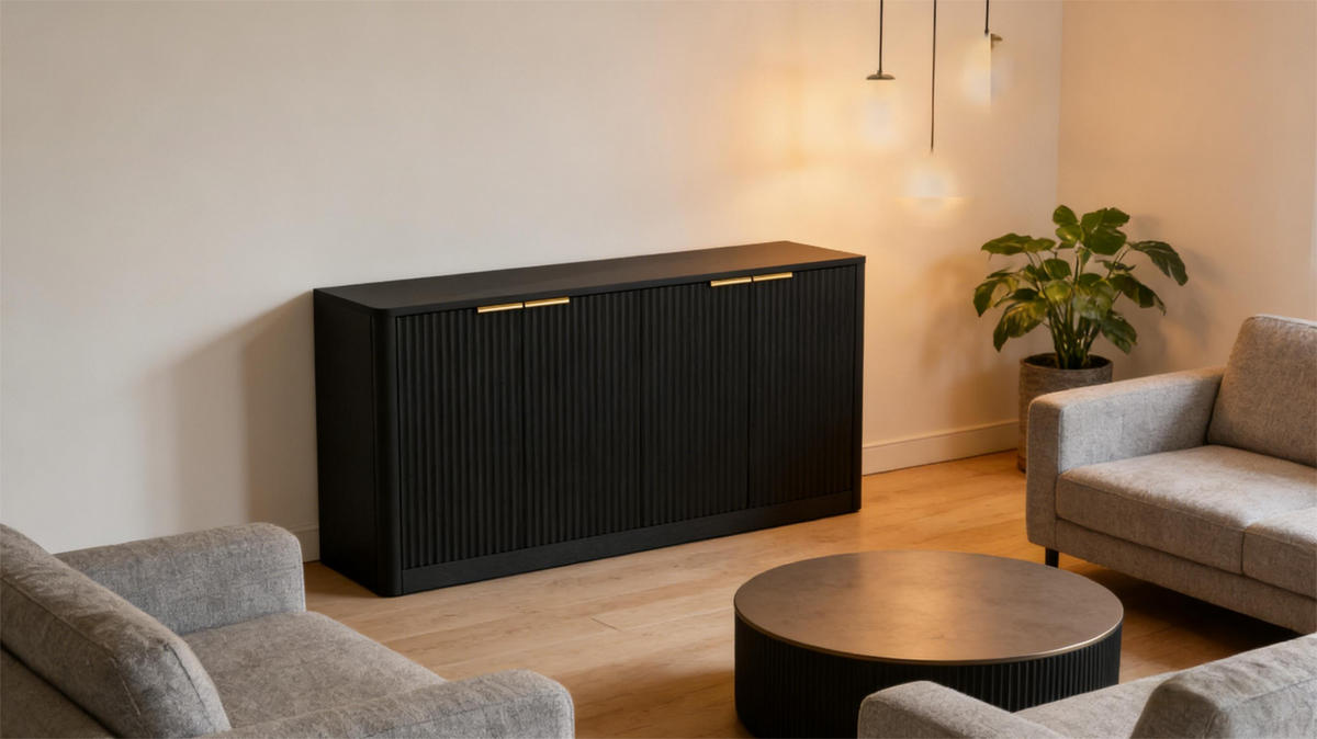 SIDEBOARD 150/40/70,5 cm schwarz aus MDF mit 4 Türen - Schwarz, Holzwerkstoff (150/70.5/40cm) - OKWISH