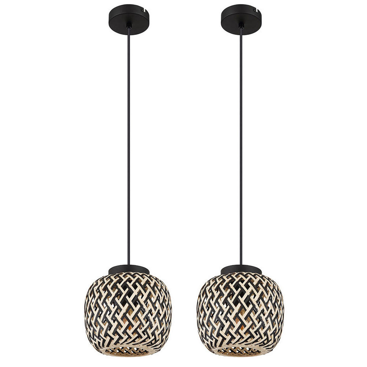 PENDELLEUCHTE Metall Braun Holzoptik COLLY 2er Set - Braun, Holz (20/20/120cm) - Globo Lighting