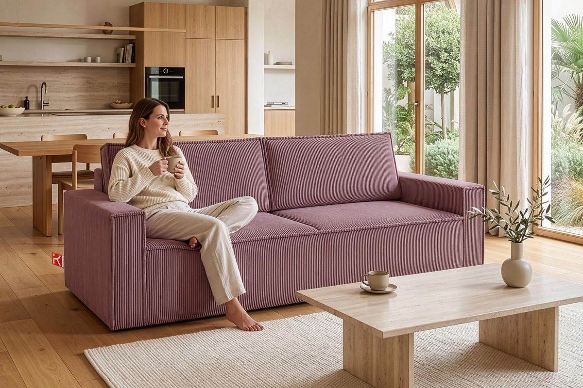 SCHLAFSOFA NAPI in Pet Friendly Cord-Stoff, hellviolett - Violett/Schwarz, Textil (228/89/101cm) - KONSIMO®