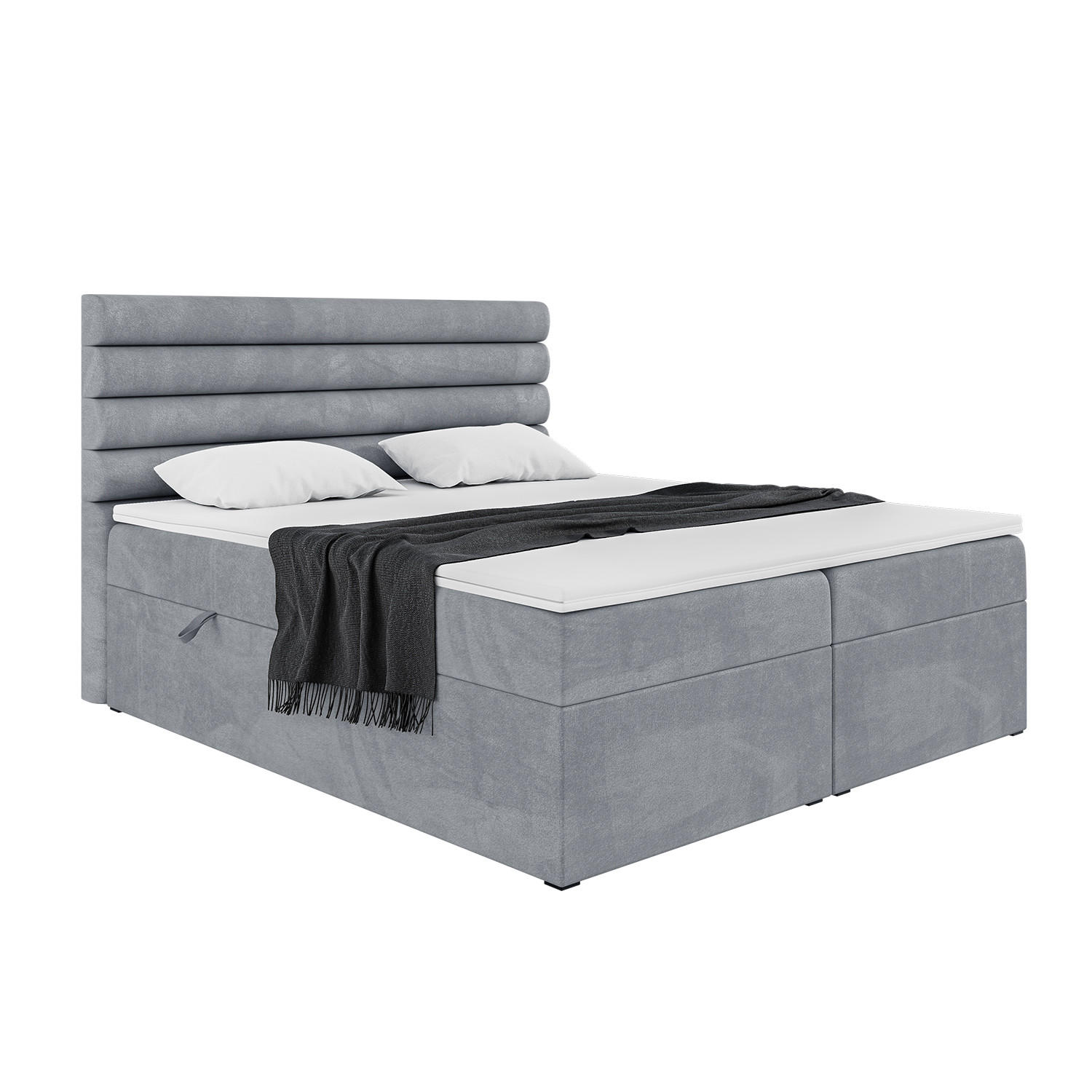 BOXBETT KARIM 180x200 cm in Grau Samt - Schwarz/Grau, Holz/Holzwerkstoff (180/200cm) - Meblini