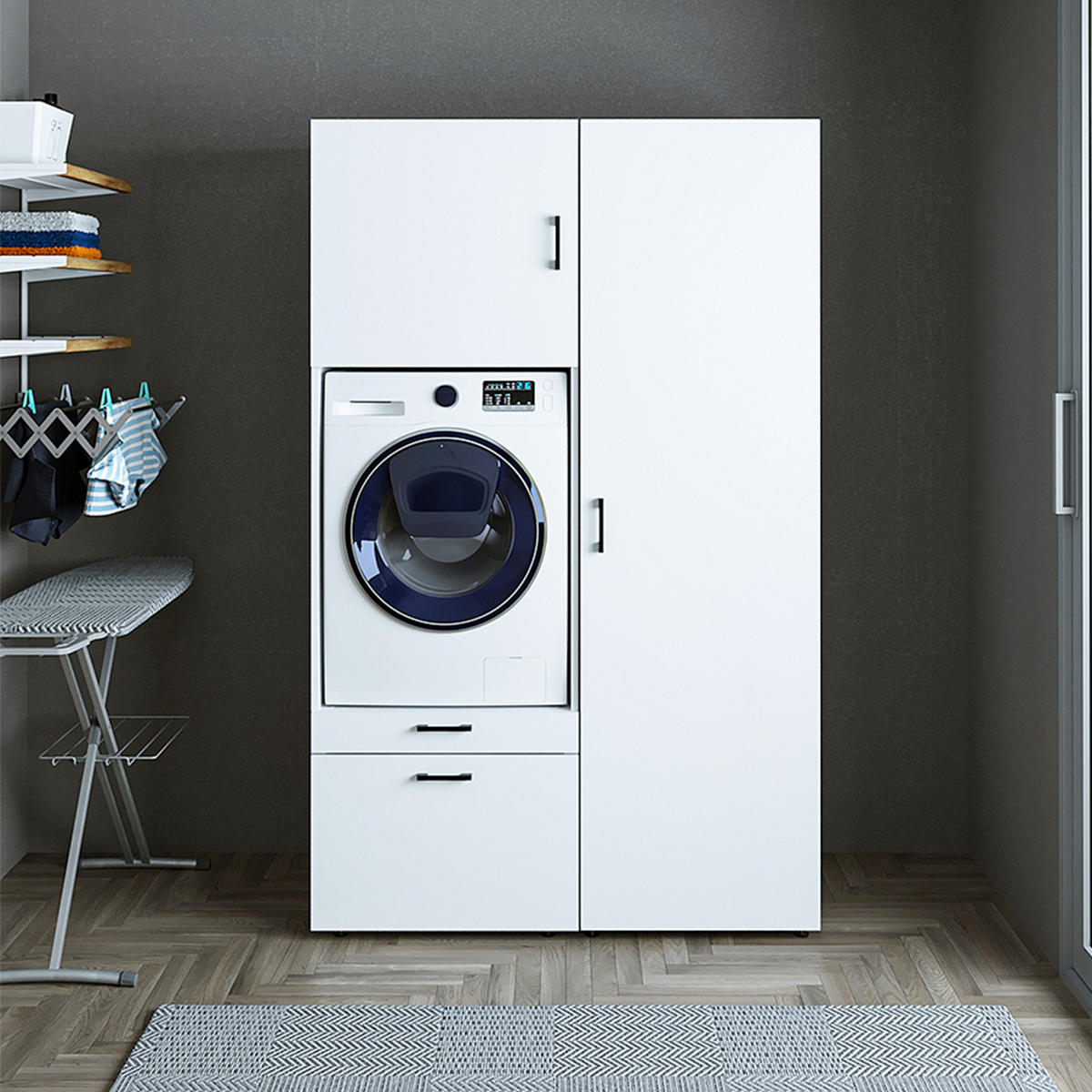 WASCHMASCHINENSCHRANK Serie 2 127cm Breit, 205cm Hoch - Weiß, Holzwerkstoff (127/205/67cm)