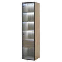 VITRINE Badezimmer-Aufbewahrungsschrank offen geschlossene Fächer kippsicher pflegeleicht kompakt modern - Transparent/Naturfarben, Glas/Holzwerkstoff (40/165/34.5cm) - EVRYAE