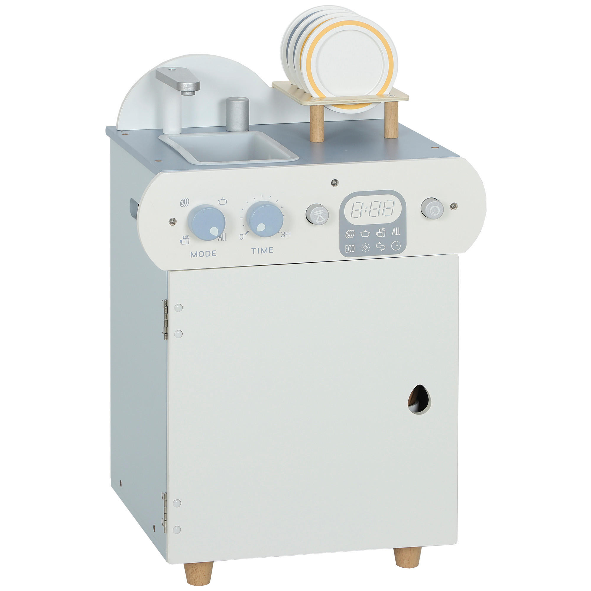 KINDER-SPIELKÜCHE mit Wasserhahn Holzgeschirrspüler - Hellblau, Holzwerkstoff (36/26/52cm) - AIYAPLAY