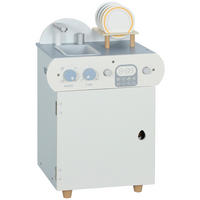 KINDER-SPIELKÜCHE mit Wasserhahn Holzgeschirrspüler - Hellblau, Holzwerkstoff (36/26/52cm) - AIYAPLAY