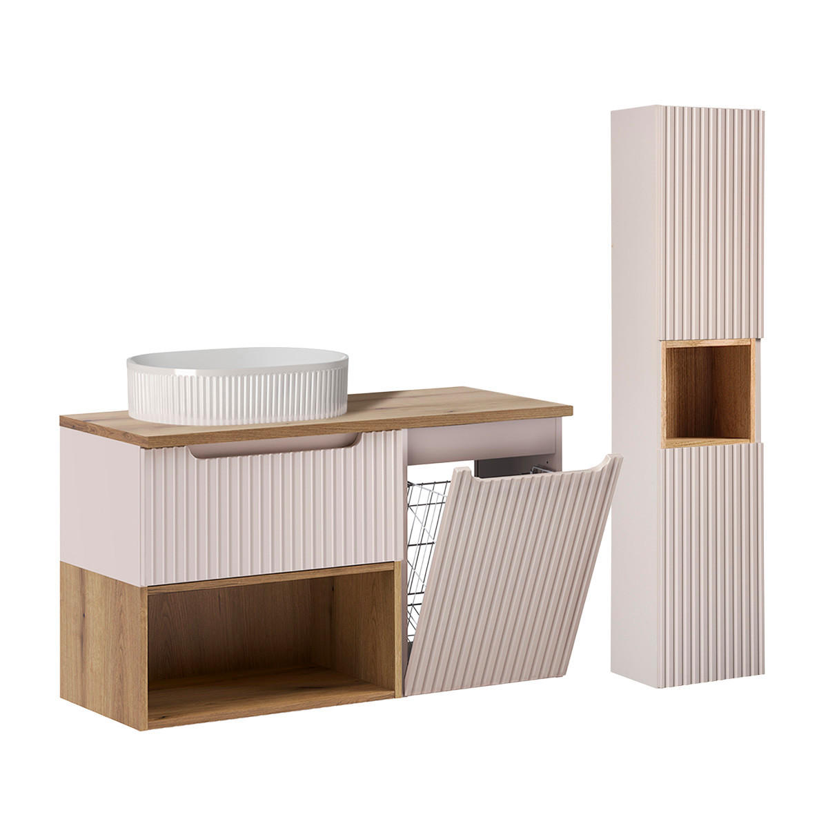 BADMÖBEL 100.4cm Riva 2er-Set Kaschmir - Beige, Holzwerkstoff (100.4/60/40cm) - Petits-meubles