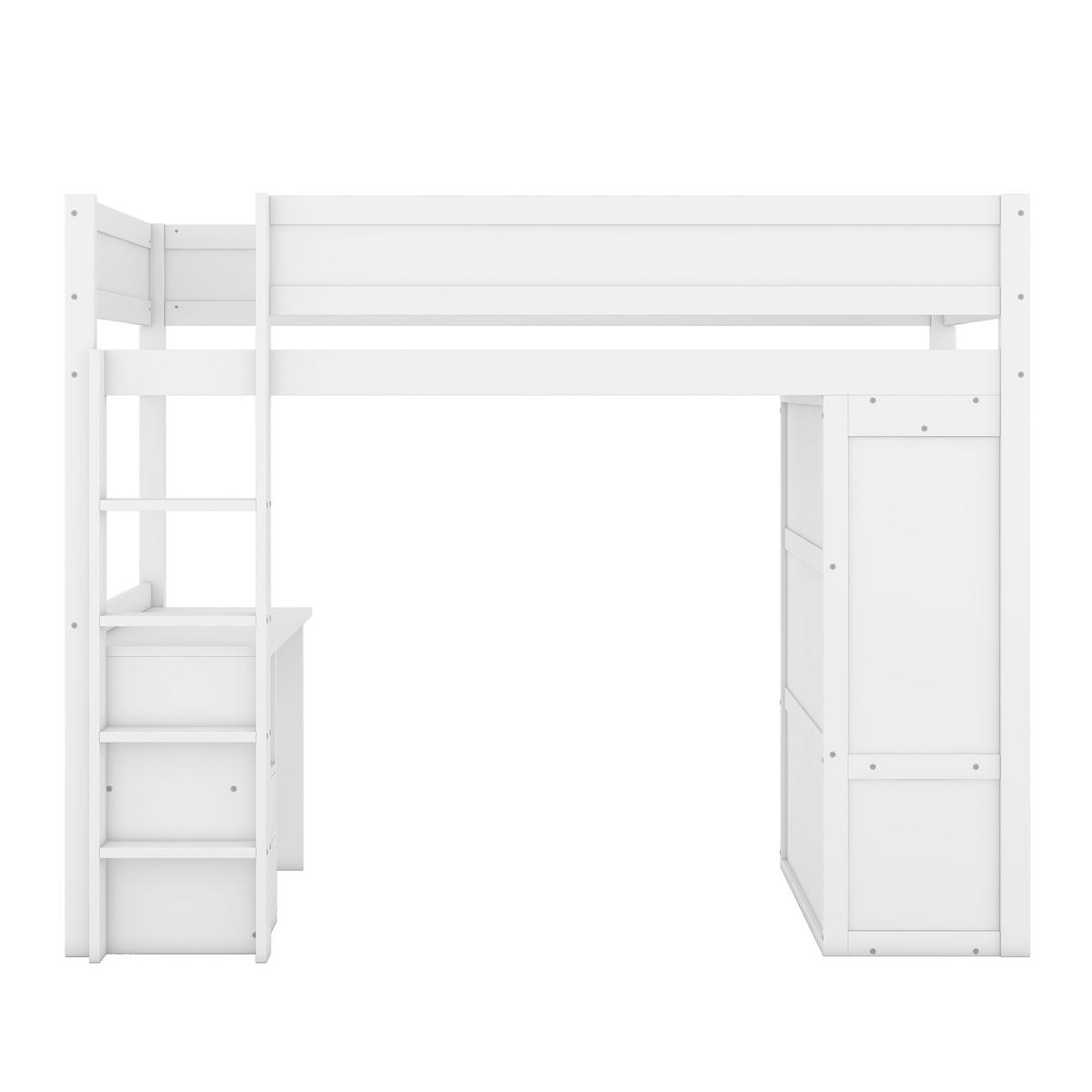 HOCHBETT 90/200 cm weiß mit Schreibtisch und Kleiderschrank - Weiß, Holz (90/200cm) - OKWISH