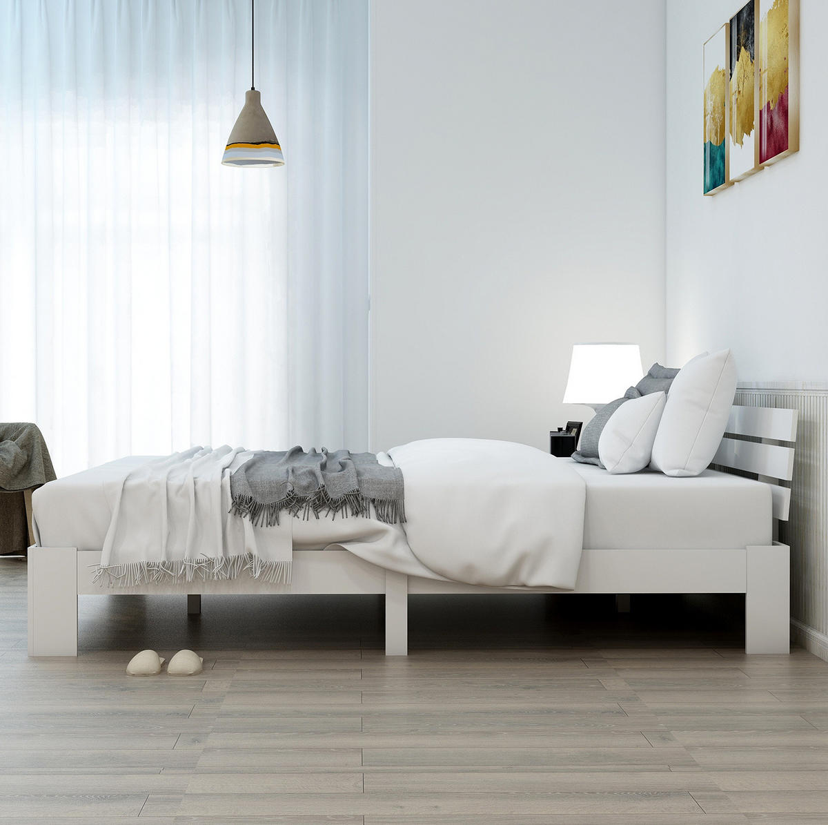 BETT 140/200 cm in Weiß aus Massivholz mit Lattenrost - Weiß, Holz (140/200cm) - Flora Grace
