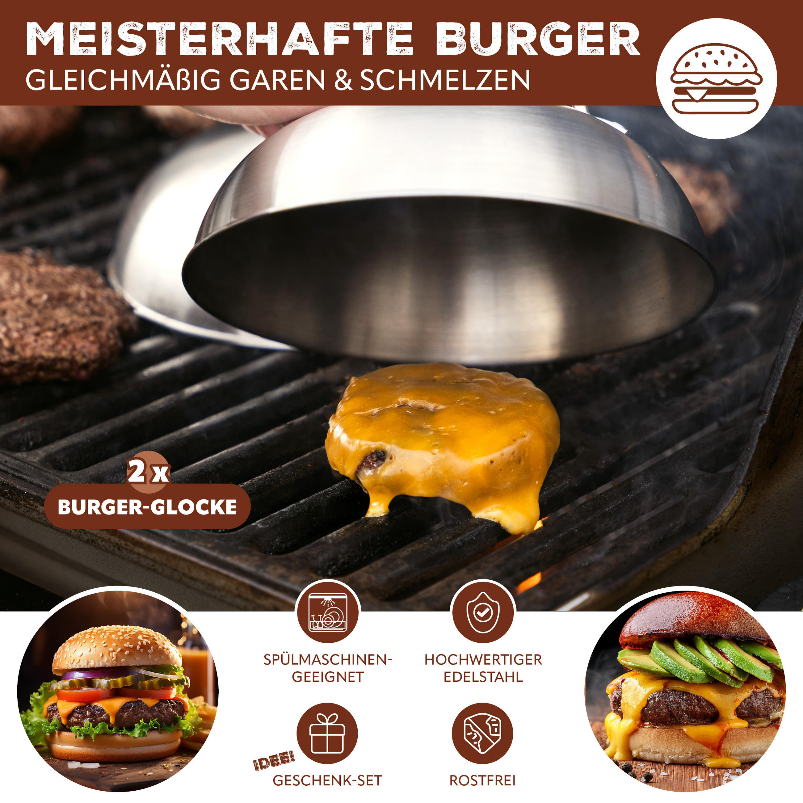 BURGERHAUBE 2er-Set - Edelstahlfarben, Metall (17.5/8.5/17.5cm) - eluno