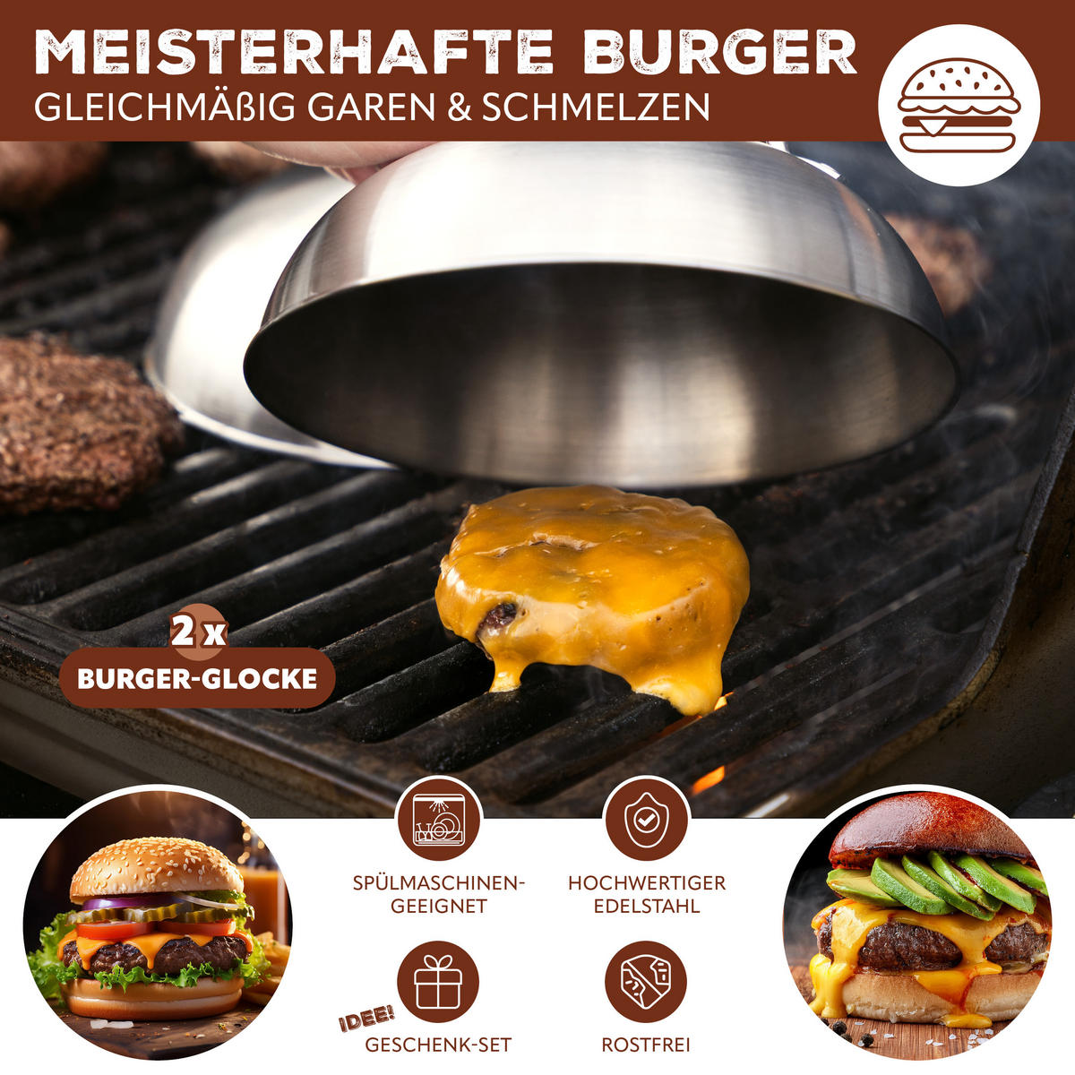 BURGERHAUBE 2er-Set - Edelstahlfarben, Metall (17.5/8.5/17.5cm) - eluno