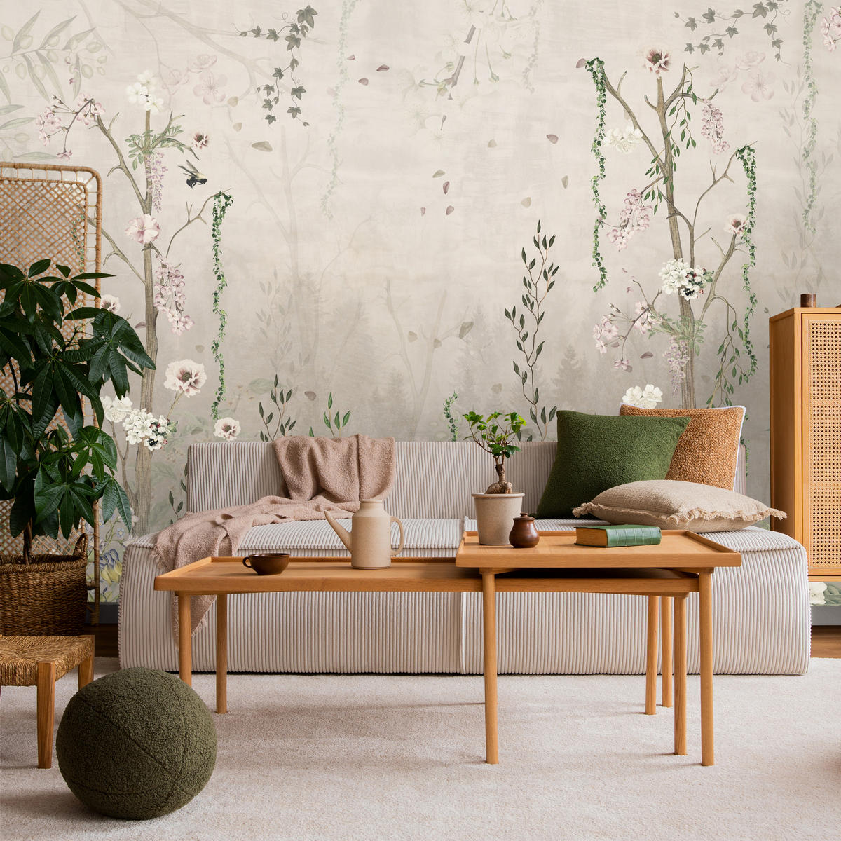 FOTOTAPETE für Wohnzimmer Vintage Blumenwiese Wildblumen Natur 500x350 - Beige/Braun, Papier (500/350cm) - Muralo