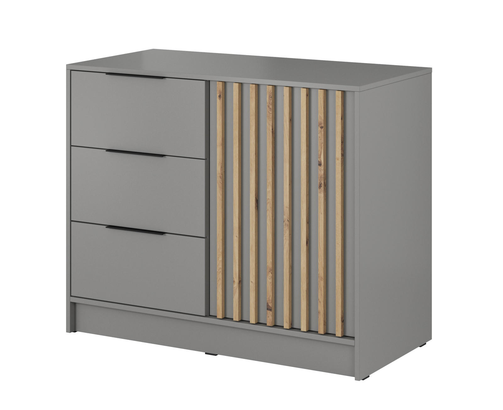 KOMMODE Stilo 105 cm in Grau + Eiche Artisan Lamellen - Schwarz/Eiche Artisan, Holz/Holzwerkstoff (105/86/45cm) - Ravio