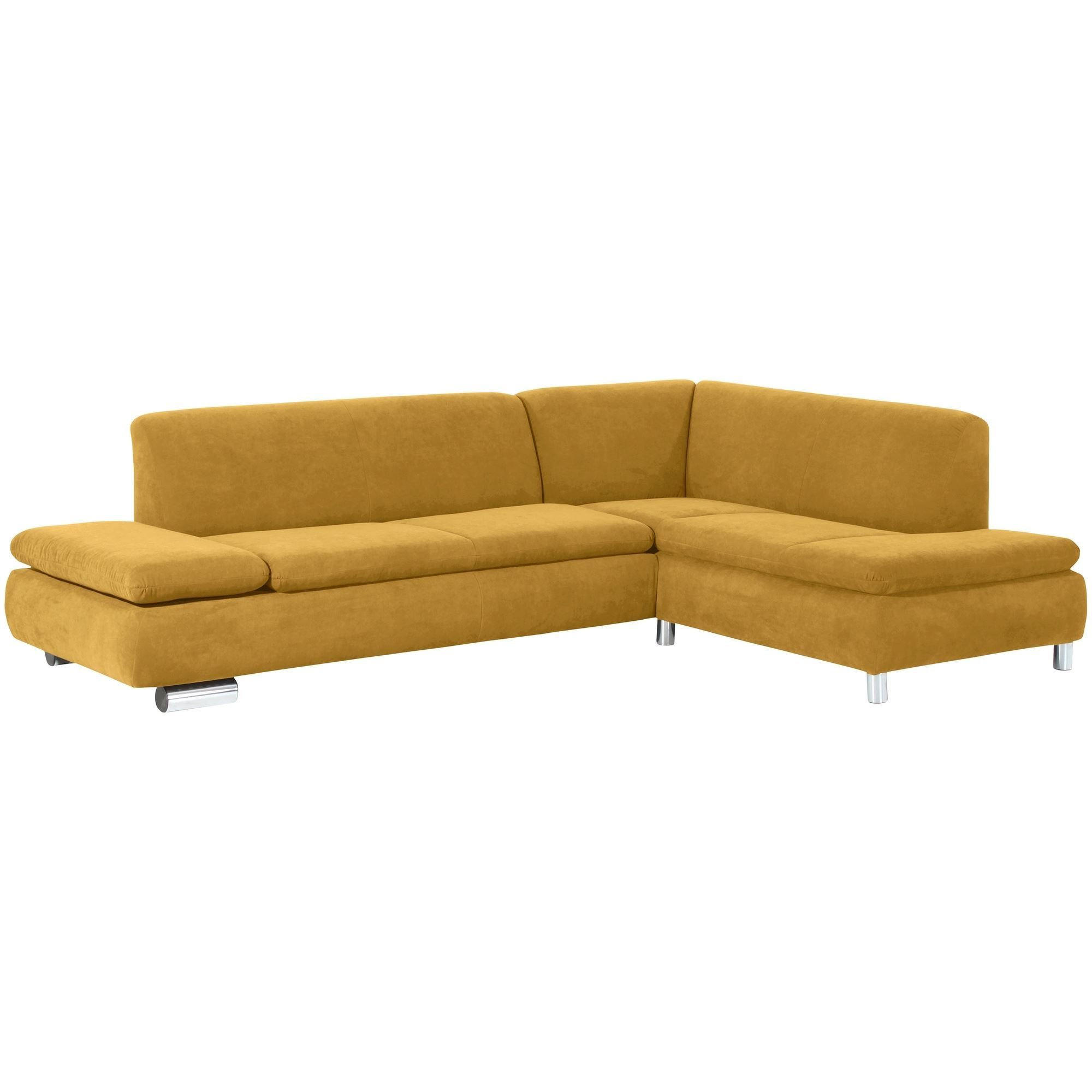 ECKSOFA mit Ottomane rechts Kaye Bezug Veloursstoff Metallfuß verchromt / mais - Currygelb, Kunststoff (270/190cm) - 58aufmkessel