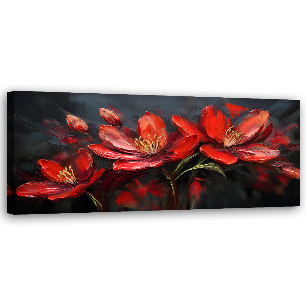 WANDBILD rot bemalte mohnblumen - Rot, Textil (90/30cm) - Feeby