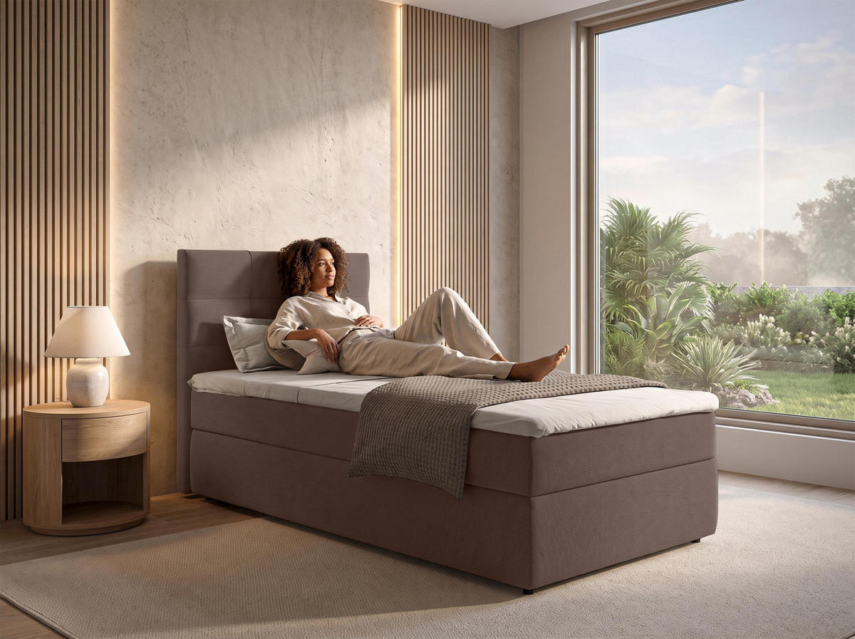 BOXBETT SAKARYA 100x200 cm mit Bettkasten und Matratze - Braun + TOPPER - Schwarz/Braun, Holz/Holzwerkstoff (100/200cm) - AX Living