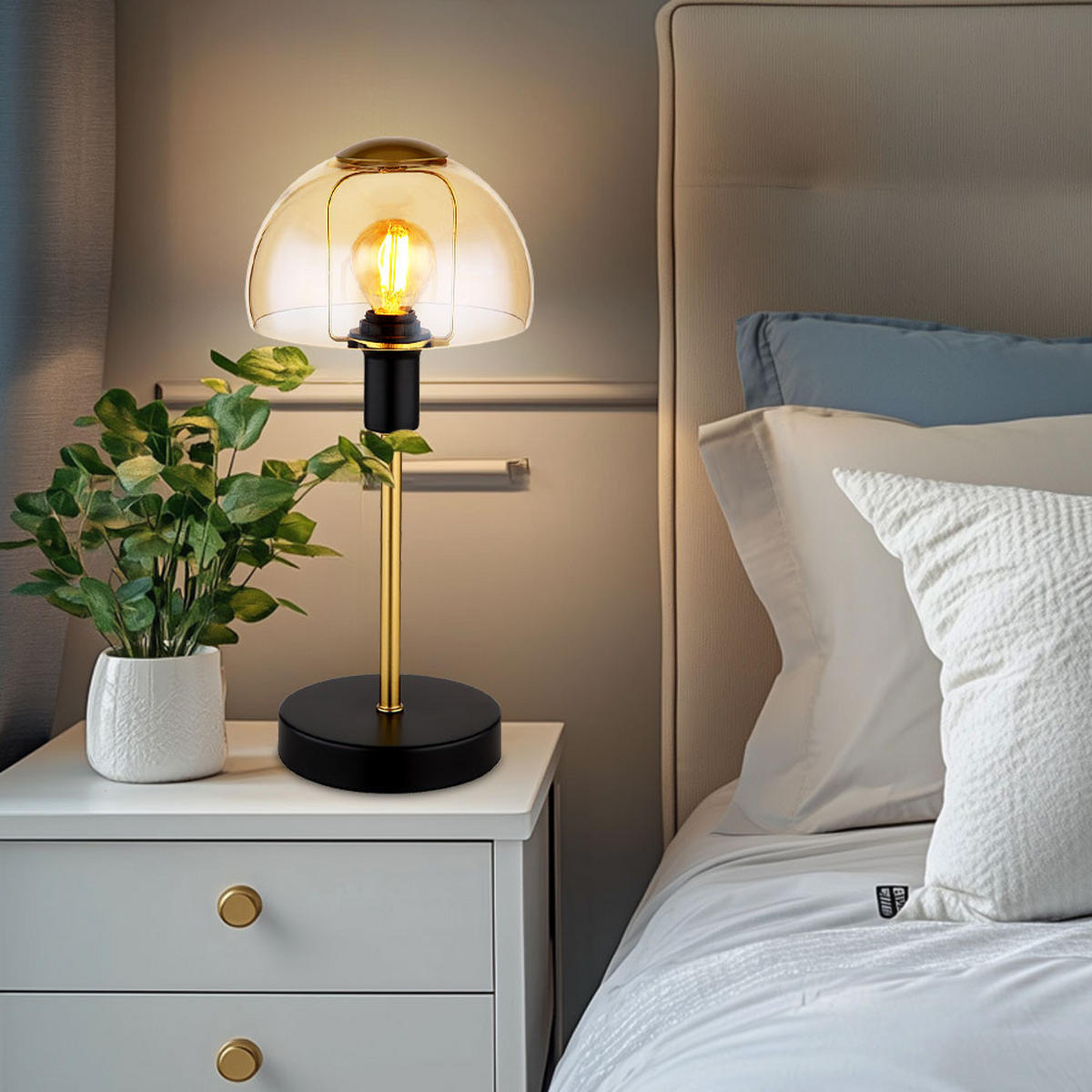 TISCHLEUCHTE KOKKINI Glas Gold Schwarz - Goldfarben, Glas (15/15/32cm) - Globo Lighting